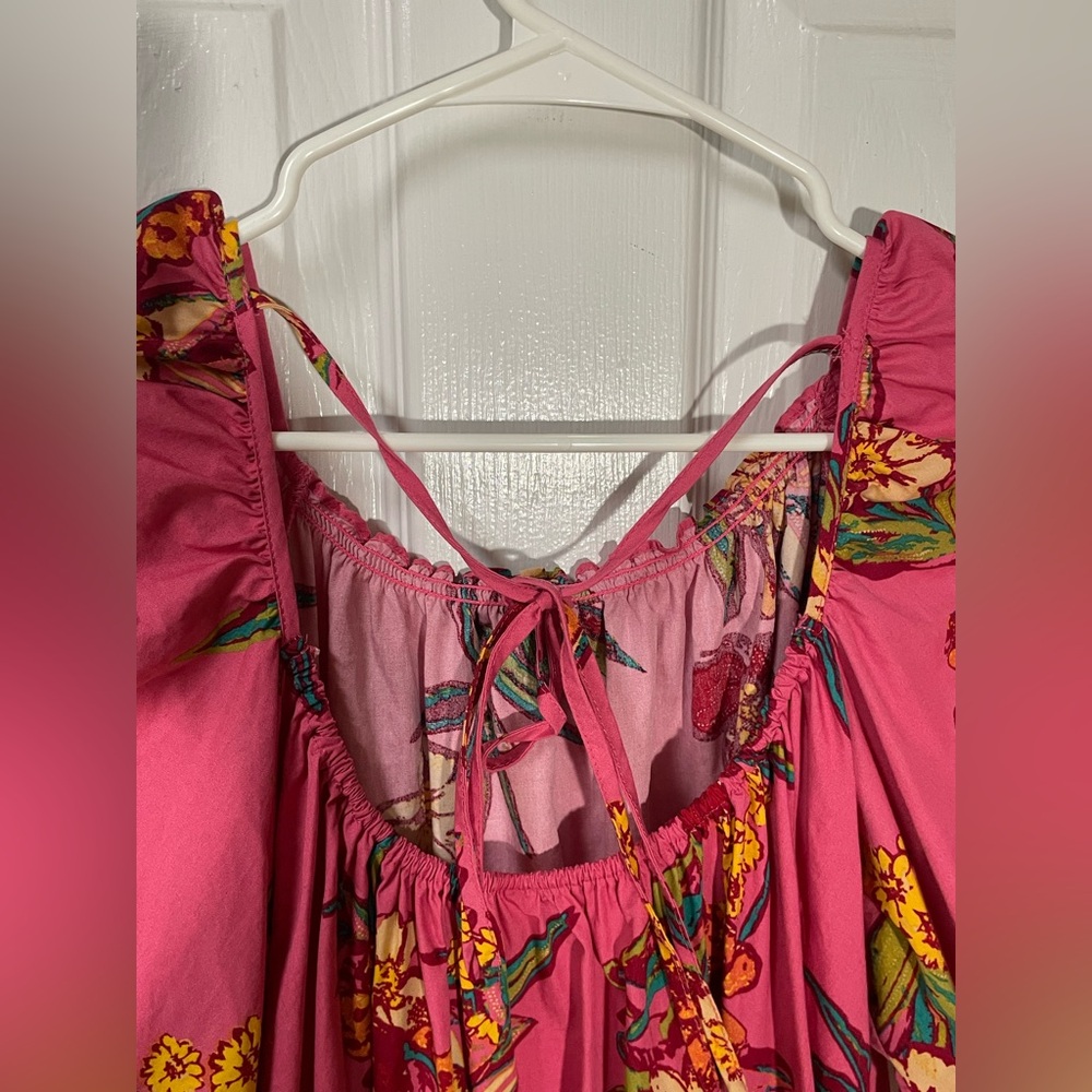 Free People Tunic Dress Women’s Large Pink Colorful Floral Boho Mini Peasant - Picture 5 of 10